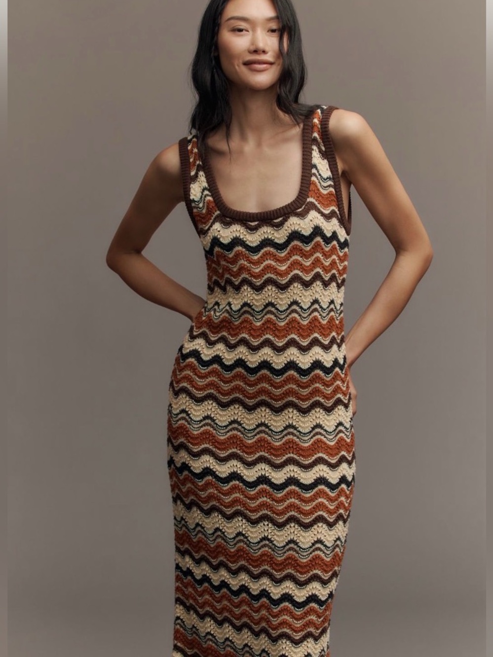MOTHER square neck midi dress crochet worn once